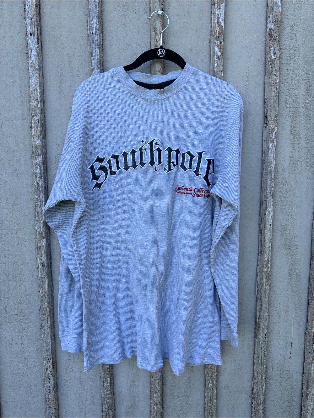 South Pole Long Sleeve Waffle Tee in Light Gray with Black Logo